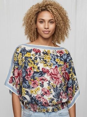 NWT Max Studio Floral Blouse Sheer Design Built-In Tank Top (Size: Small)